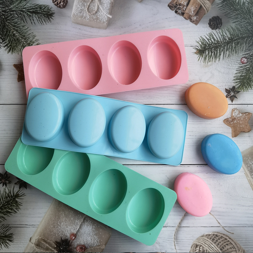 Soap Making Gifts - 4 Cavities Oval Handmade Soap Silicone